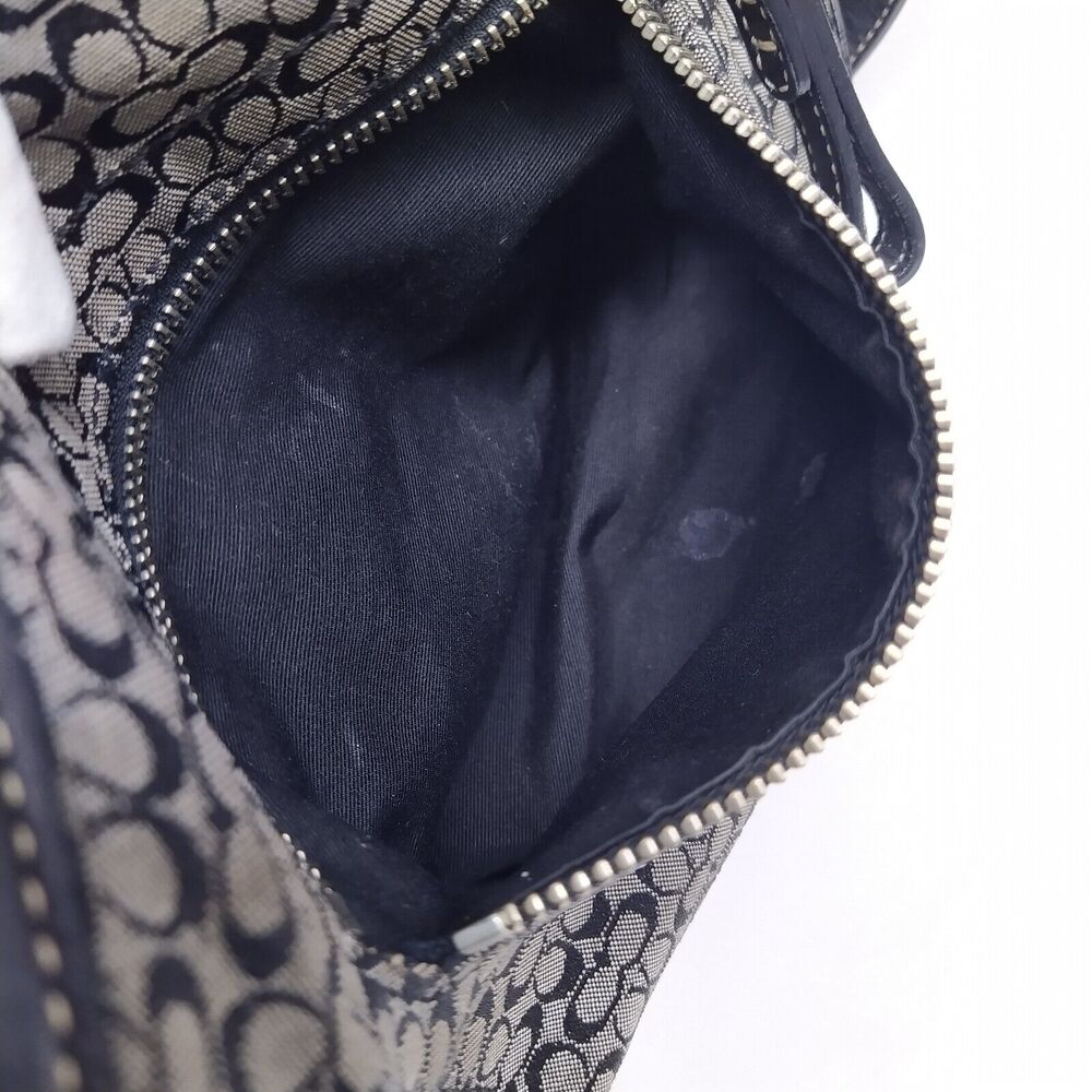 Coach Signature Mini C Black Canvas Leather Trim Zipper Hobo Shoulder Bag - Picture 16 of 16